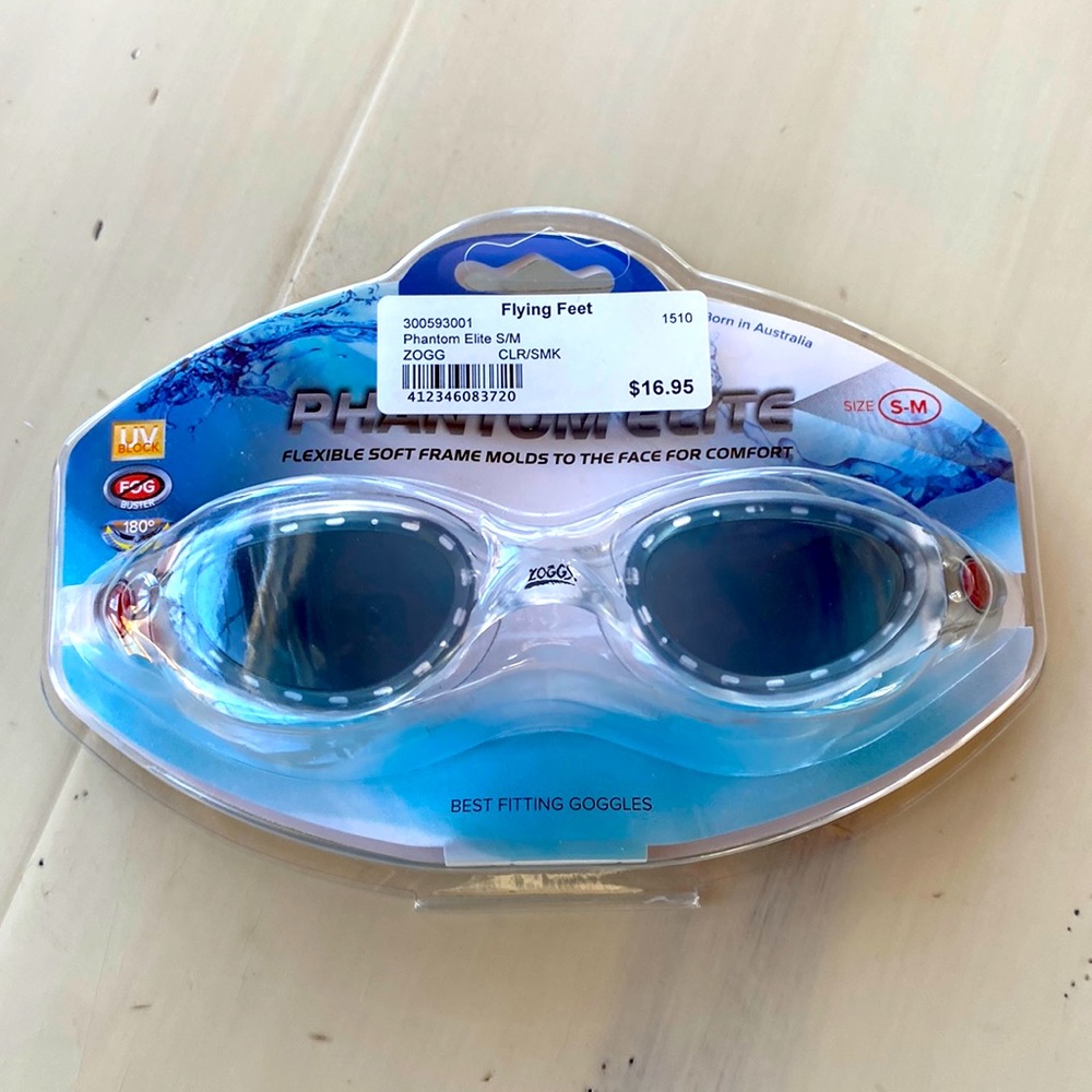 Zoggs Phantom Elite Swim Googles Sz S-M Color Clear/Smoke Bundle of 3